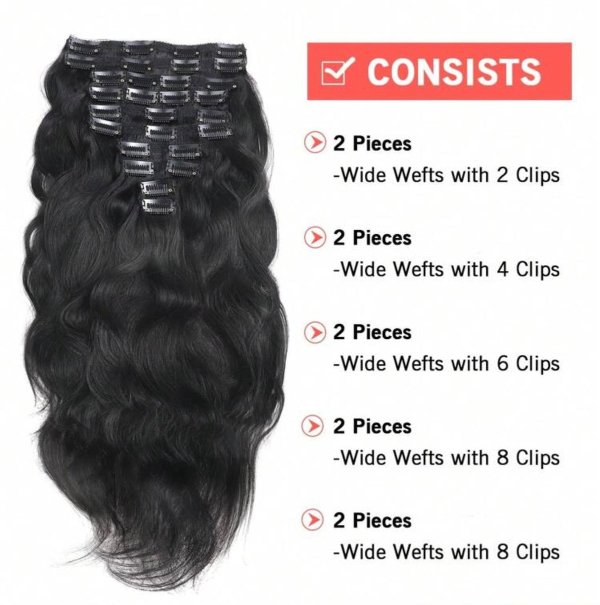 10pc Luxury Human Hair Clip in Extension