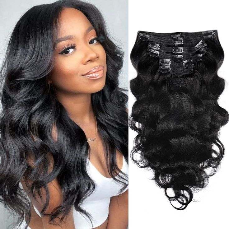 Black wave human hair clip-in
